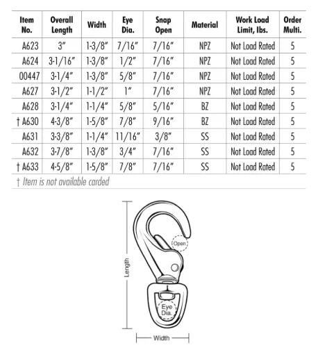 Utility Spring Hooks, Swivel Eye