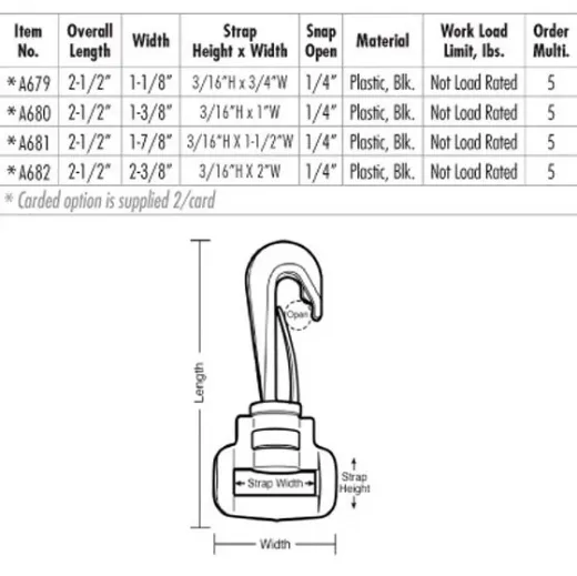 Plastic Utility Hooks, Swivel Strap Eye