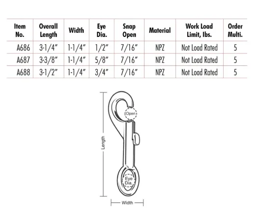 Slide Bolt Snaps, Fixed Eye